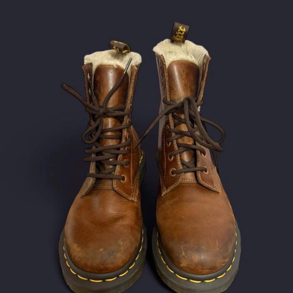 Dr. Martens Brown Leather Boots with Cream Shearling